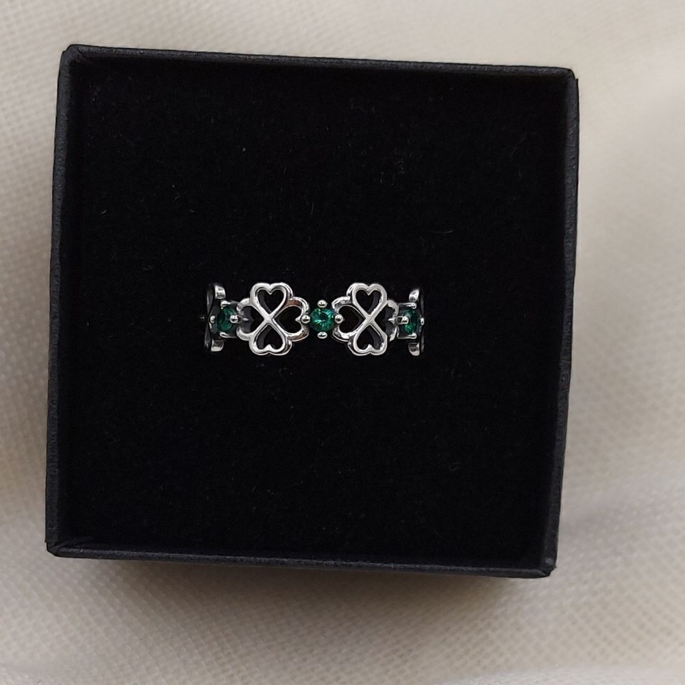925 Sterling Silver Four Leaf Clover Good Luck Ring